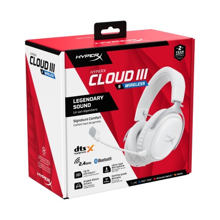 HyperX Cloud III S Wireless White Gaming Trådløs Høretelefoner Hvid